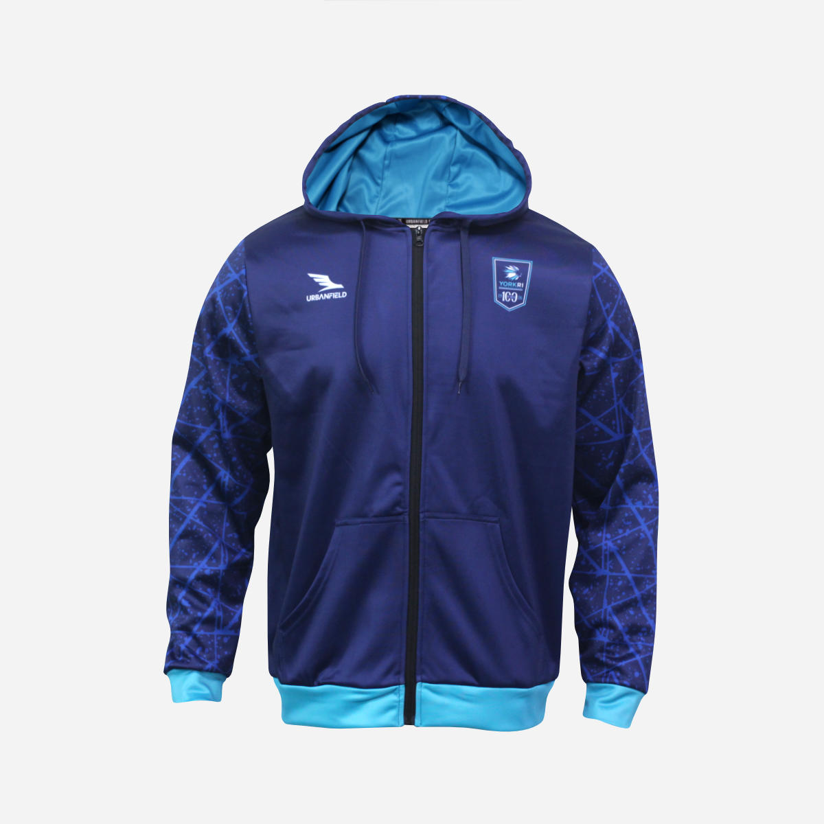 York RI Centenary Full-Zip Hoodie - Navy Blue/Cyan/White