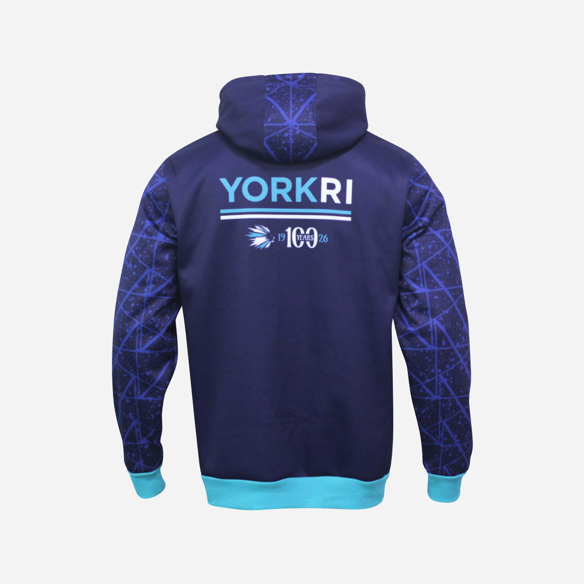 York RI Centenary Hoodie - Navy Blue/Cyan/White
