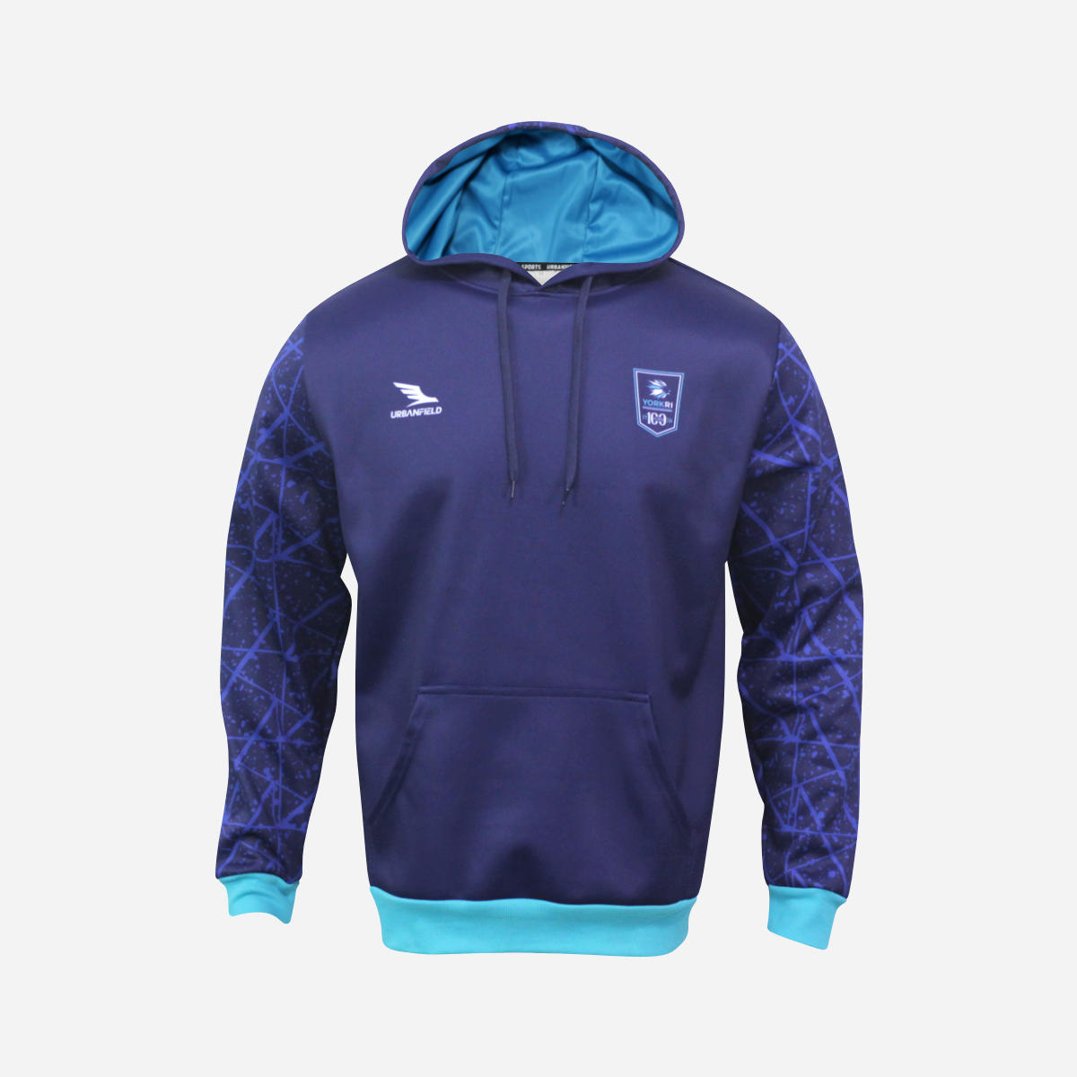 York RI Centenary Hoodie - Navy Blue/Cyan/White