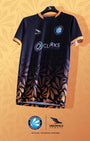 Bessacarr Badminton Club shirt on a black hanger on a yellow background.