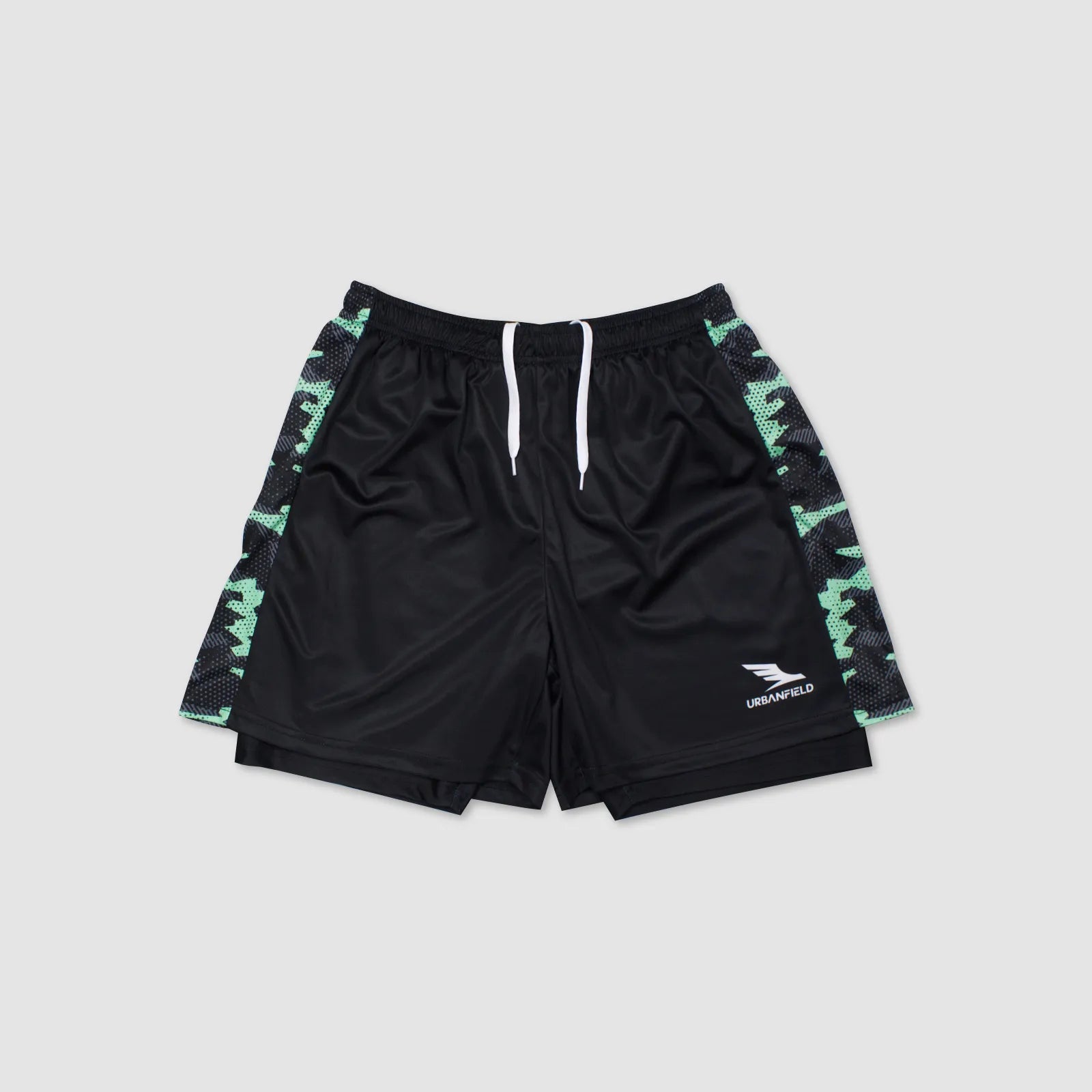 Men's Urbanfield Sports Geometric Camo 2-in-1 Shorts - Black/Mint Green