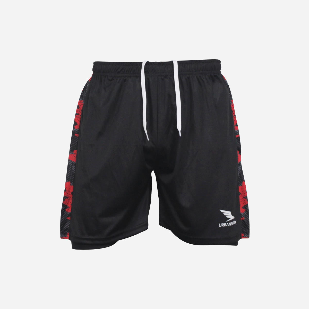 Men's Geometric Camo 2-in-1 Shorts - Black & Red
