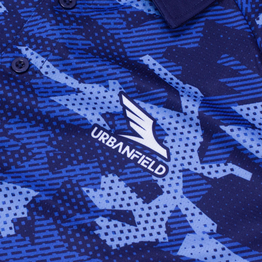 Men's Urbanfield Sports Geometric Camo Polo Shirt - Navy/Pacific Blue
