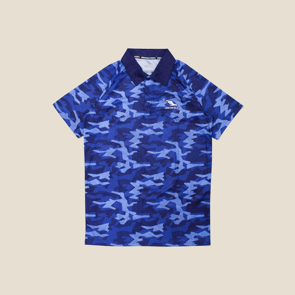 Men's Urbanfield Sports Geometric Camo Polo Shirt - Navy/Pacific Blue