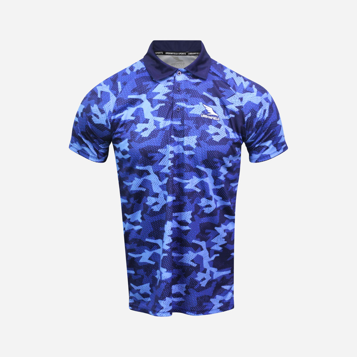 Men's Urbanfield Sports Geometric Camo Polo Shirt - Navy/Pacific Blue