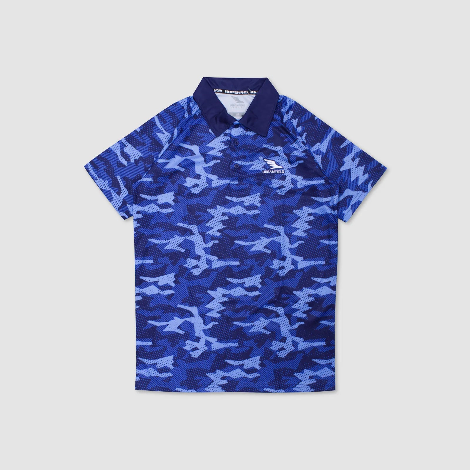 Men's Urbanfield Sports Geometric Camo Polo Shirt - Navy/Pacific Blue