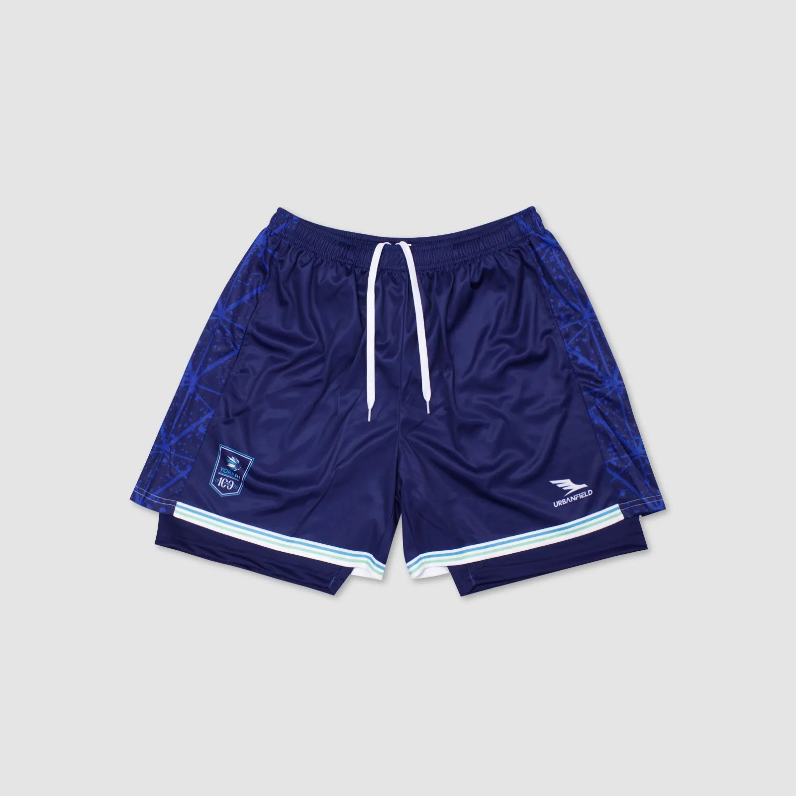 Men's York RI Centenary 2-in-1 Shorts - Navy Blue/Cyan/Mint Green/White
