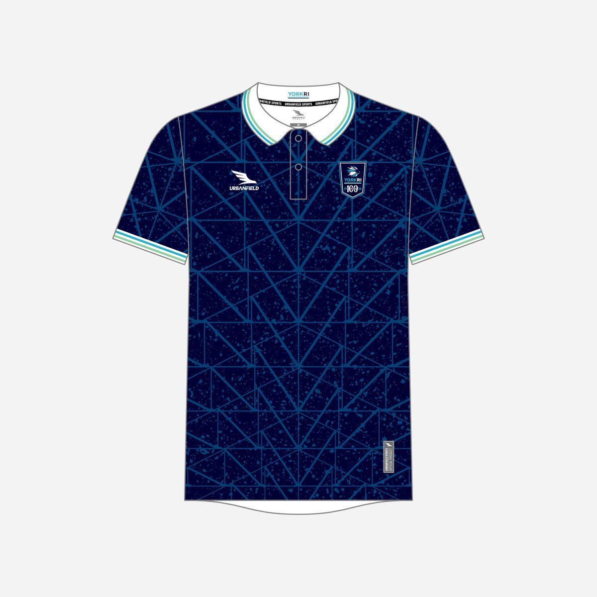 Men's York RI Centenary Polo Shirt - Navy Blue/Cyan/Mint Green/White
