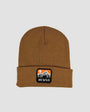 Front view of Urbanfield Sports be wild outdoor beanie in caramel