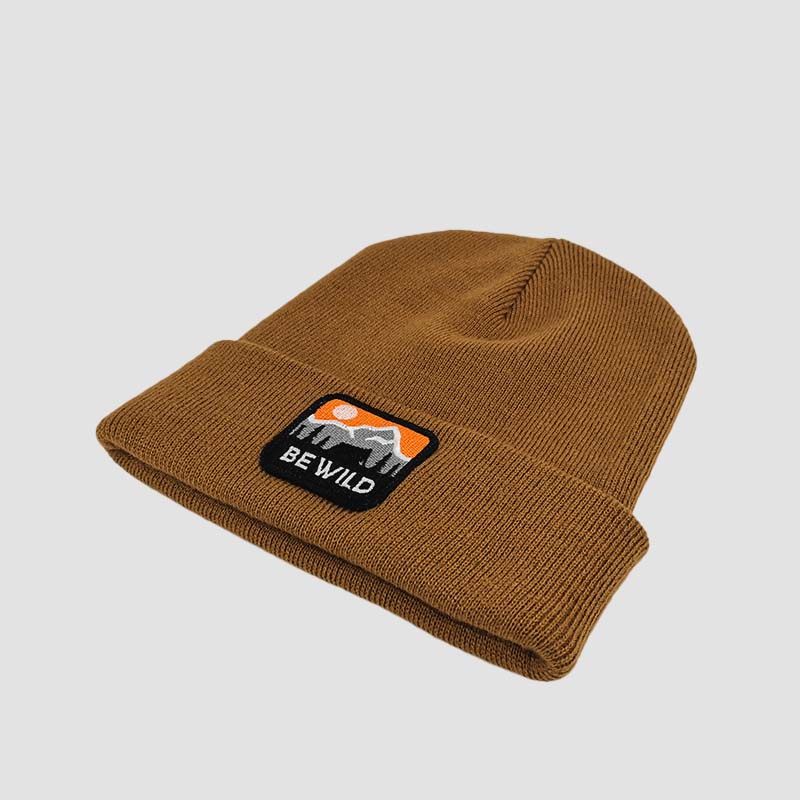 Close up of Urbanfield Sports be wild outdoor beanie in caramel