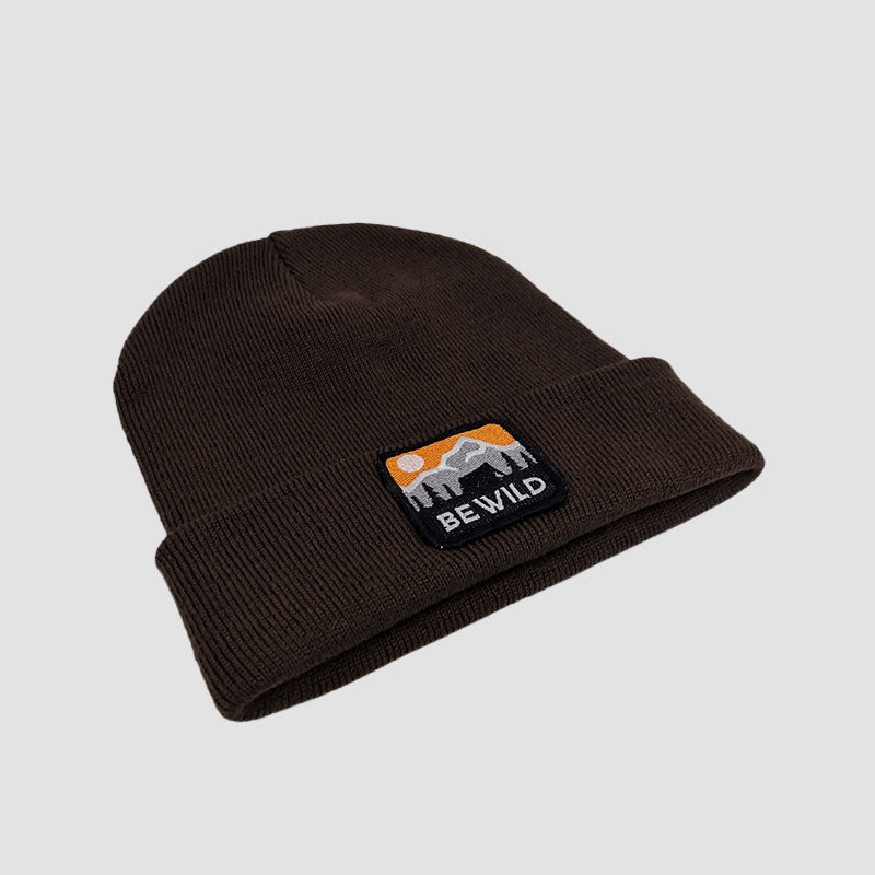 Close up of Urbanfield Sports be wild outdoor beanie in chocolate