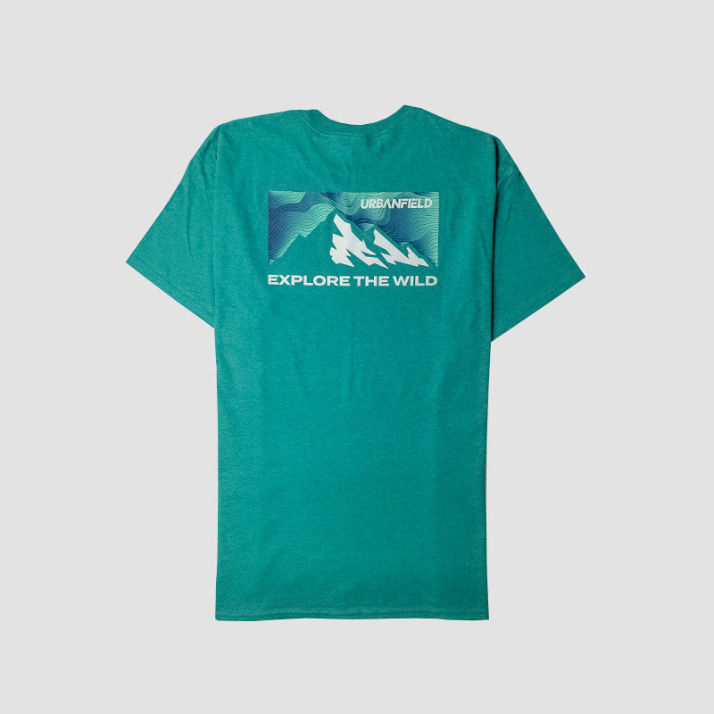 Rear view of mountain graphic T-shirt in green