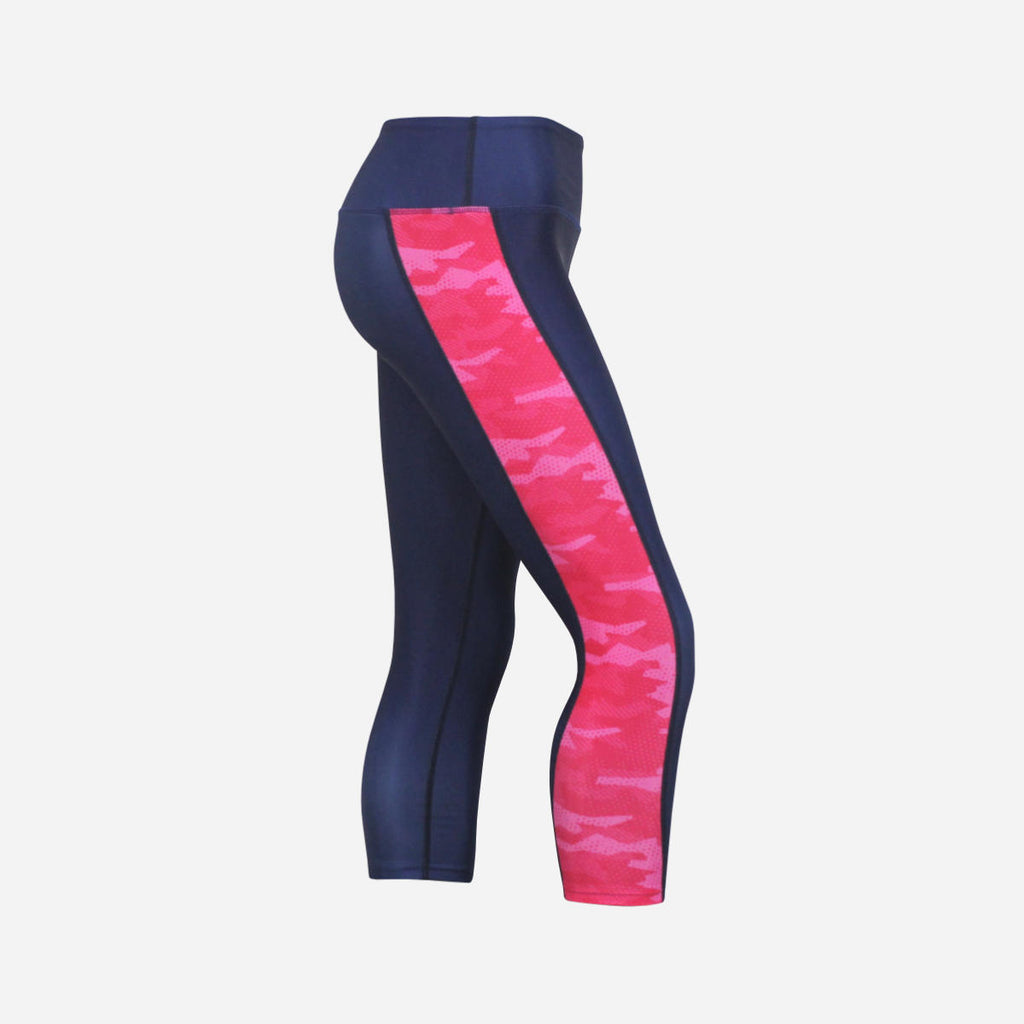 Women's Geometric Camo 3/4 Leggings - Navy & Hot Pink
