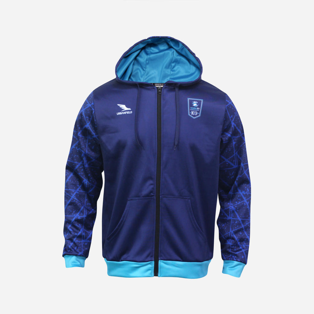 York RI Centenary Full-Zip Hoodie - Navy Blue/Cyan/White