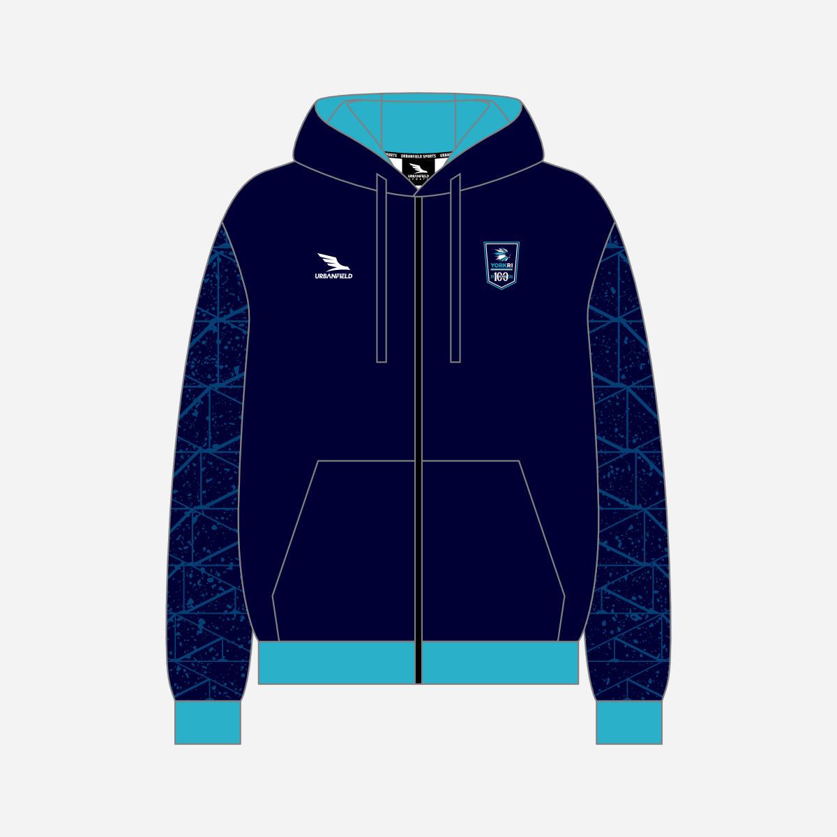 York RI Full-Zip Hoodie - Navy Blue/Cyan/White