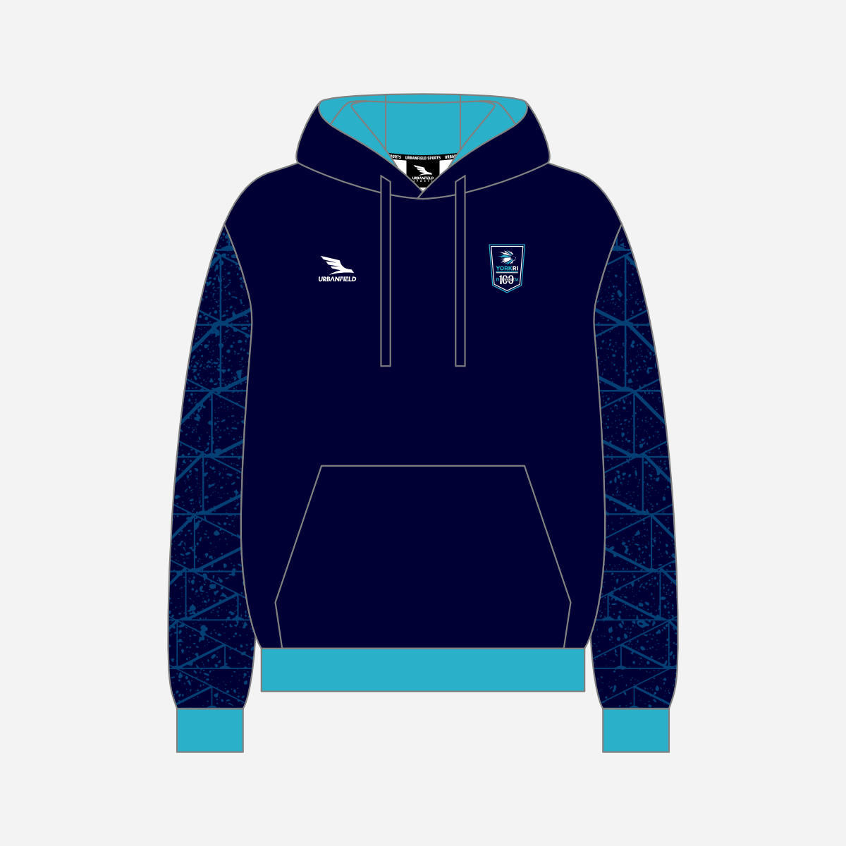 York RI Centenary Hoodie - Navy Blue/Cyan/White
